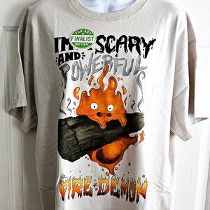 NWT Hot Topic Womens Ghibli Howls Moving Castle Calcifer TShirt Large Grey